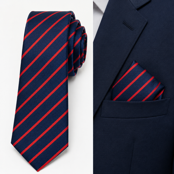 Harvard Stride Navy-Red Tie with Pocket Square