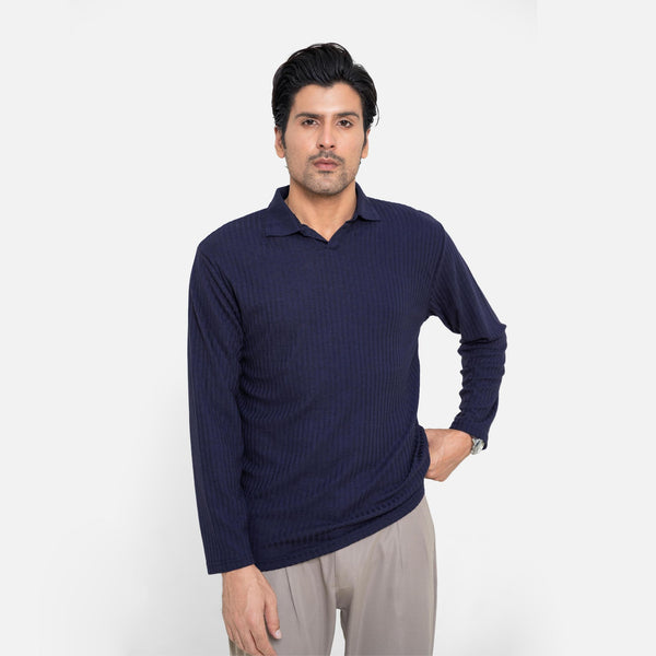 Full Sleeve Navy Polo Shirt Knitted
