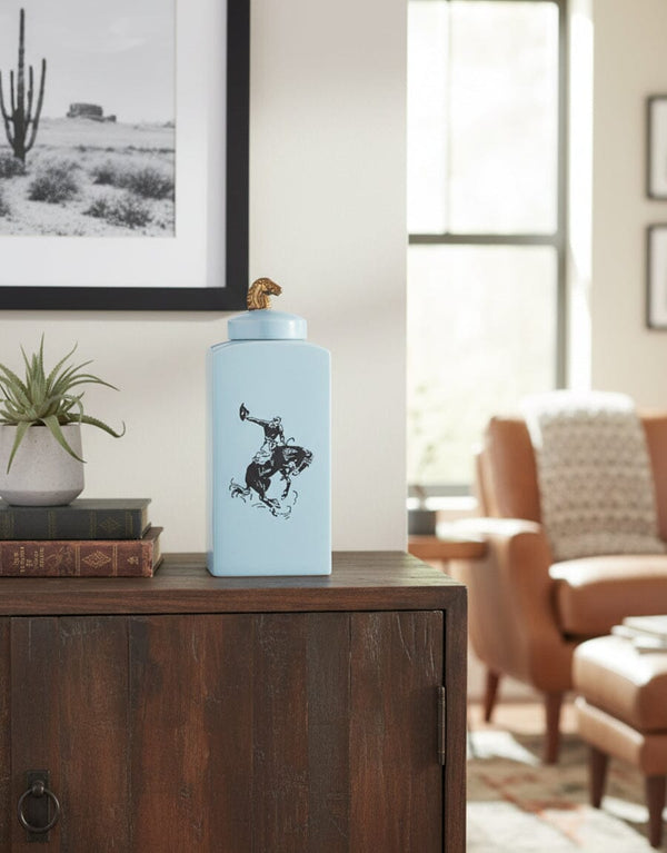 Polo-Themed Ceramic Jar — Blue