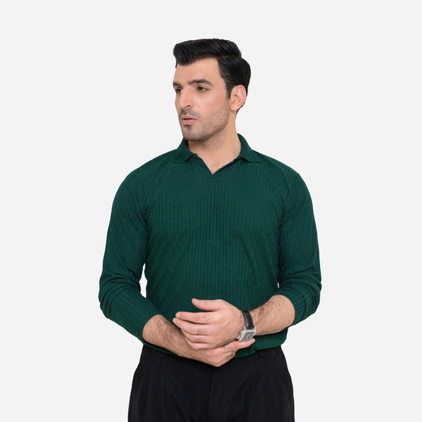Full Sleeve Green Polo Shirt Knitted
