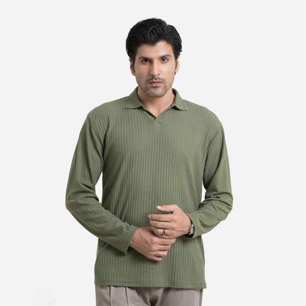 Full Sleeve Matcha Polo Shirt  Knitted