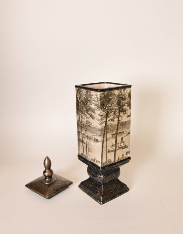 Vintage Landscape Ceramic Jar