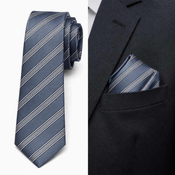Slate Prestige Tie with Pocket Square Set