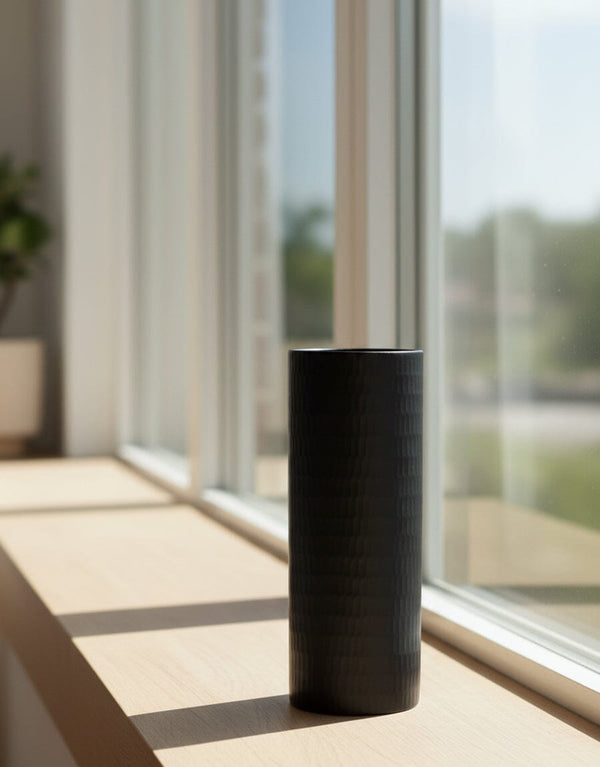 Textured Matte Black Ceramic Vase