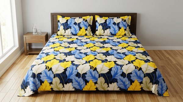 Classic Black Leaf Printed Bedsheet Set