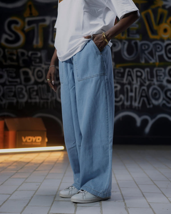 BAGGY DENIM JOGGER PANTS LIGHT WASH
