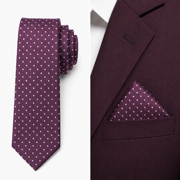 Magenta Purple Textured Dotted Tie with Pocket Square