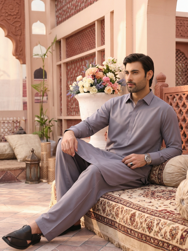 Men's Unstitched Light Purple Wash & Wear Suit