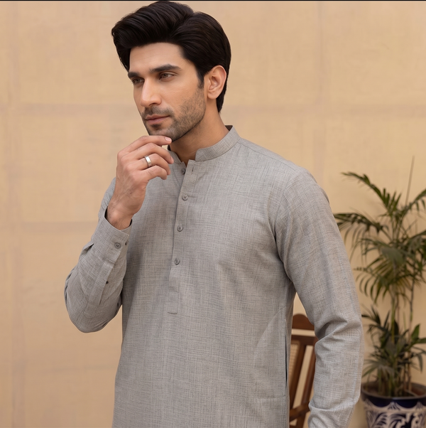 Men's Unstitched Handmade khaadi Slub Cotton Light Zink Suit