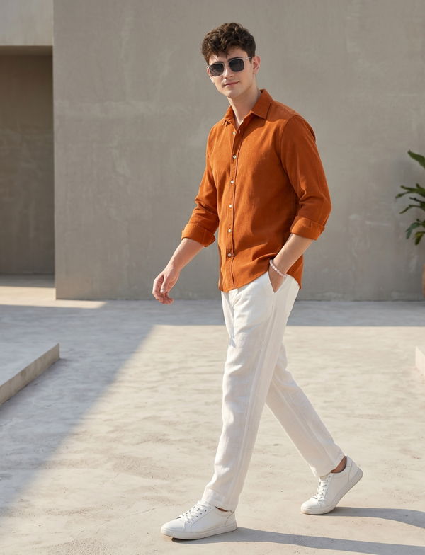 Cotton Chambray Shirt Red Rust